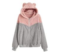 IQYU Sudadera con capucha para mujer con capucha - forro polar de peluche para mujer con orejas de oso - Chaqueta de felpa para niñas - Sudadera de manga larga con capucha - Chaqueta de forro polar