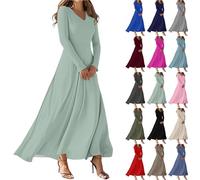 IQYU Vestido de mujer elegante de manga larga vestido de verano maxi vestido de algodón largo casual vestido de cuello en V tallas grandes vestido camisero ligero y aireado vestidos de verano para