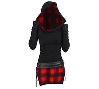 IQYU Vestido de suéter con capucha para mujer, vestido de otoño, sexy, suéter con capucha, sudadera con capucha, bloque de color, ajustado, informal, manga larga, mini vestido de punto, para otoño e