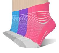 IRAMY Calcetines de compresión para correr con soporte de tobillo para mujeres y hombres, entrenador, Coolmax, 3 pares de calcetines acolchados atléticos para fascitis plantar, Rosa, morado y azul