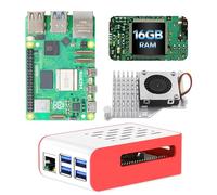 iRasptek Basic Kit For Raspberry Pi 5 16GB RAM con Carcasa roja y Blanca y Enfriador Activo