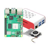 iRasptek Kit para Raspberry Pi 5 4GB RAM con carcasa roja y blanca y enfriador activo