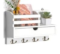 Irayin Colgador de Llaves con 4 Ganchos Dobles, Multifuncional Porta Chaves con Buzón, Colgador Llaves Pared con Cajón, Cuelga Llaves Pared para Salón, Pasillo, Oficina - Blanco