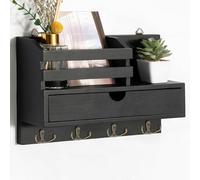 Irayin Colgador de Llaves con 4 Ganchos Dobles, Multifuncional Porta Chaves con Buzón, Colgador Llaves Pared con Cajón, Cuelga Llaves Pared para Salón, Pasillo, Oficina - Negro