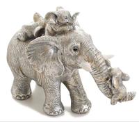 Irayin Elefantes Decoracion Figuras, Elefante de la Suerte, Tres Crías de Elefante Durmiendo sobre su Madre, Regalo Elefante para Mujer, Decoración para Salón, Escritorio, Oficina - Plata