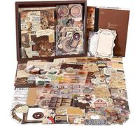 Irayin Juego de Accesorios Vintage para Scrapbook 136 Piezas Estéticas Bullet Journal Accesorios con Cuaderno de Cuadrícula A6, DIY Scrapbook Regalo de Bricolaje para Niñas, Mujeres(Coco)