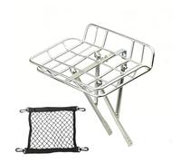 IRCKONCI Cesta Delantera for Bicicleta, Cesta for Portaequipajes, Portaequipajes De Rueda Delantera De Metal con Barras De Retención De Red, Universal for D7 D8 P8(Silver)