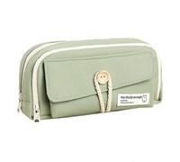 IRCKONCI Estuche Organizador De Lápices De Gran Capacidad, Tres Capas De Tela De Lona, con Botón Y Cremallera, Neceser De Maquillaje for La Oficina, for Adolescentes Y Adultos(Green)