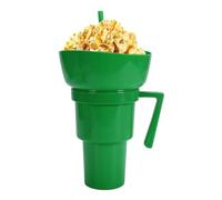 IRCKONCI Taza Combinada for Bebidas, Taza for Bebidas Con Tazón for Refrigerios En La Parte Superior, Con Pajita Y Asa, for Viajes, Noches De Cine, for Chips De Caramelo De Palomitas De Maíz(Green)