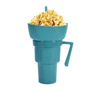 IRCKONCI Taza Combinada for Bebidas, Taza for Bebidas Con Tazón for Refrigerios En La Parte Superior, Con Pajita Y Asa, for Viajes, Noches De Cine, for Chips De Caramelo De Palomitas De Maíz(Blue)