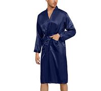 Irdcomps Bata Hombre Verano Kimono de Satén Bata Baño Larga para Casa Pijama Seda Pijamas para Hombre C-Azul,XL