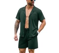 Irdcomps Pijamas Hombre Algodón Verano Corto Conjunto de Pijama para Hombre Pantalones Cortos Ropa de Dormir con Bolsillos 2 Piezas 25#Verde XL