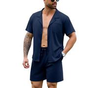 Irdcomps Pijamas Hombre Algodón Verano Corto Conjunto de Pijama para Hombre Pantalones Cortos Ropa de Dormir con Bolsillos 2 Piezas 25#Azul Oscuro M