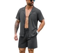 Irdcomps Pijamas Hombre Algodón Verano Corto Conjunto de Pijama para Hombre Pantalones Cortos Ropa de Dormir con Bolsillos 2 Piezas 25#Gris 3XL