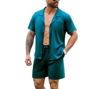 Irdcomps Pijamas Hombre Algodón Verano Corto Conjunto de Pijama para Hombre Pantalones Cortos Ropa de Dormir con Bolsillos 2 Piezas 26#Azul eléctrico,XL