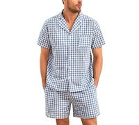 Irdcomps Pijamas Hombre Corto Verano Cortos Pantalones de Pijama Ropa de Dormir con Bolsillos Conjunto de Algodón Pijama para Hombre（Estilo A-Azul，XL
