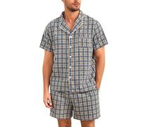 Irdcomps Pijamas Hombre Corto Verano Cortos Pantalones de Pijama Ropa de Dormir con Bolsillos Conjunto de Algodón Pijama para Hombre（Estilo A-Amarillo，XXL