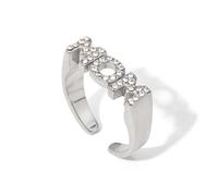 IREAKZGN Anillo de apertura de acero inoxidable con diamantes cúbicos, diseño de letras de amor, joyería para regalo de fiesta, 1 unidad, One Size, Sin piedra preciosa