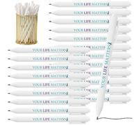 Ireer 100 bolígrafos de cinta de concienciación sobre la prevención del suciidio, cinta verde azulado y morado, bolígrafo de concienciación sobre agresión sexual y suicidio, tinta negra a granel,