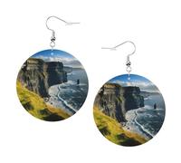 Ireland Outdoors County Clare The Cliffs - Pendientes redondos estampados para mujer, 1 par de aretes perforados de cuero ligero, joyería de moda para mujeres y niñas, One Size, Poliéster