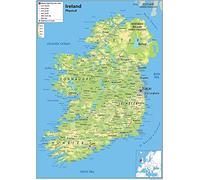 Ireland Physical Map - 16.5 x 23.3 inches - Paper Laminated