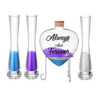 Irenare Unity Sand - Juego de 3 jarrones para ceremonias de boda, 3 arena, 1 botella de corazón con soporte de metal, tapón de corcho para compromiso, aniversario, oscuro, clásico