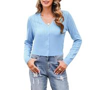Irevial Boléro femme tricot gilet court veste cardigan couleur unie manche