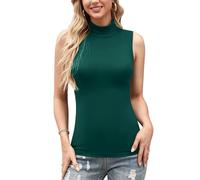 Irevial Camiseta sin Mangas Mujer Cuello Alto Elegante Top Básico Suave Ajustado Primavera Otoño Invierno Casual Chic Vert，L