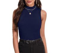 Irevial Camiseta sin Mangas Mujer Verano Top de Cuello Medio Elegante Camisetas Delgada Mujer Camisa Básica Suave Jersey Tops Casual Adecuado para Primavera Otoño