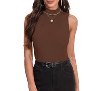 Irevial Camiseta sin Mangas Mujer Verano Top de Cuello Medio Elegante Camisetas Delgada Mujer Camisa Básica Suave Jersey Tops Casual Adecuado para Primavera Otoño Marrón,XL