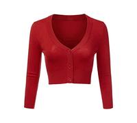 Irevial Cardigan Mujer Corto Elegante Bolero Shrug Chaqueta Corta de Punto Básico Rebecas Cuello V para Primavera Verano Otoño Rojo, XXL