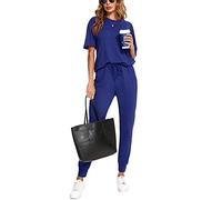 Irevial Chandal Mujer Completo Verano Conjunto de Camiseta y Pantalones de Manga Corta Casual Ropa Deportiva Dos Piezas Primavera para Correr Azul, XL