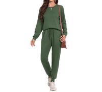 Irevial Chandal Mujer Verano Conjunto de Camiseta de Mangas Largas y Pantalones con Cordón y Bolsillo Ropa Deportiva 2 Piezas Verde Militar，S