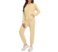 Irevial Chandal Mujer Verano Conjunto de Camiseta de Mangas Largas y Pantalones con Cordón y Bolsillo Ropa Deportiva 2 Piezas
