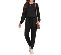 Irevial Chandal Mujer Verano Conjunto de Camiseta de Mangas Largas y Pantalones con Cordón y Bolsillo Ropa Deportiva 2 Piezas