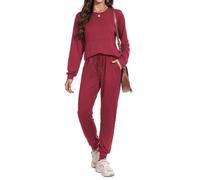 Irevial Chandal Mujer Verano Conjunto de Camiseta de Mangas Largas y Pantalones con Cordón y Bolsillo Ropa Deportiva 2 Piezas