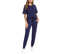 Irevial Conjunto Chandal Mujer Verano Casual Conjunto de Camiseta de Manga Corta y Pantalones con Cordón y Bolsillo Ropa Deportiva 2 Piezas para Fitness Yoga Azul Real, L