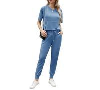 Irevial Conjunto Chandal Mujer Verano Conjunto de Camiseta de Manga Corta y Pantalones con Cordón y Bolsillo Ropa Deportiva 2 Piezas Primavera para Fitness