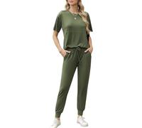 Irevial Conjunto Chandal Mujer Verano Conjunto de Camiseta de Manga Corta y Pantalones con Cordón y Bolsillo Ropa Deportiva 2 Piezas Primavera para Fitness