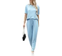 Irevial Conjunto Chandal Mujer Verano Conjunto de Camiseta de Manga Corta y Pantalones con Cordón y Bolsillo Ropa Deportiva 2 Piezas Primavera para Fitness