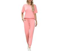 Irevial Conjunto Chandal Mujer Verano Conjunto de Camiseta de Manga Corta y Pantalones con Cordón y Bolsillo Ropa Deportiva 2 Piezas Primavera para Fitness