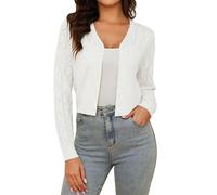 Irevial Elegante Cardigan Ligero con Cuello V Mujer Frontal Abierto de Punto Elástico Corta Tradicional Chaqueta Mujer Chaqueta con Botón Cuello en V para Cóctel Boda Blanco，S