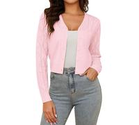 Irevial Elegante Cardigan Ligero con Cuello V Mujer Frontal Abierto de Punto Elástico Corta Tradicional Chaqueta Mujer Chaqueta con Botón Cuello en V para Cóctel Boda Rosa，M