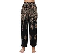 Irevial Holgados Mujer Alta Cintura Pantalones Boho Verano Casual Danza Pilates Yoga Pants, Negro-b, S