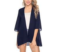Irevial Kimono Mujer Cardigan Mujer Verano Manga 3/4 Playa Cardigan Boho Style Suelto Chal de Gasa Ropa de Baño Cover Up Rojo, L