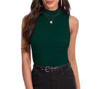 Irevial Top Mujer sin Mangas Verano Camiseta Cuello Medio Basica Delgada Suave Elegante Casual para Primavera y otoño Verde,XL