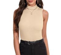 Irevial Top Mujer sin Mangas Verano Camiseta Cuello Medio Basica Delgada Suave Elegante Casual para Primavera y otoño Albaricoque,L