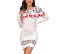 Irevial Vestido de Punto Mujer Navidad Vestido de Suéter Elegante Manga Larga de Cuello Redondo Jerseys Tejido Largo Mujer Jerséis Vestido para Otoño Invierno Blanco，S