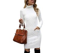 Irevial Vestido de Punto para Mujer cóctel, Blanco, L