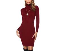 Irevial Vestido Punto de Cuello Alto para Mujer Vestido de Suéter Elegante Ajustado Vestido de Jersey Cuello Alto Manga Larga para Otoño Invierno